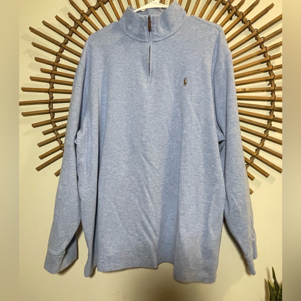 Ralph Lauren Light Blue Polo Quarter Zip Pullover Estate Rib Cotton Flesh Pony